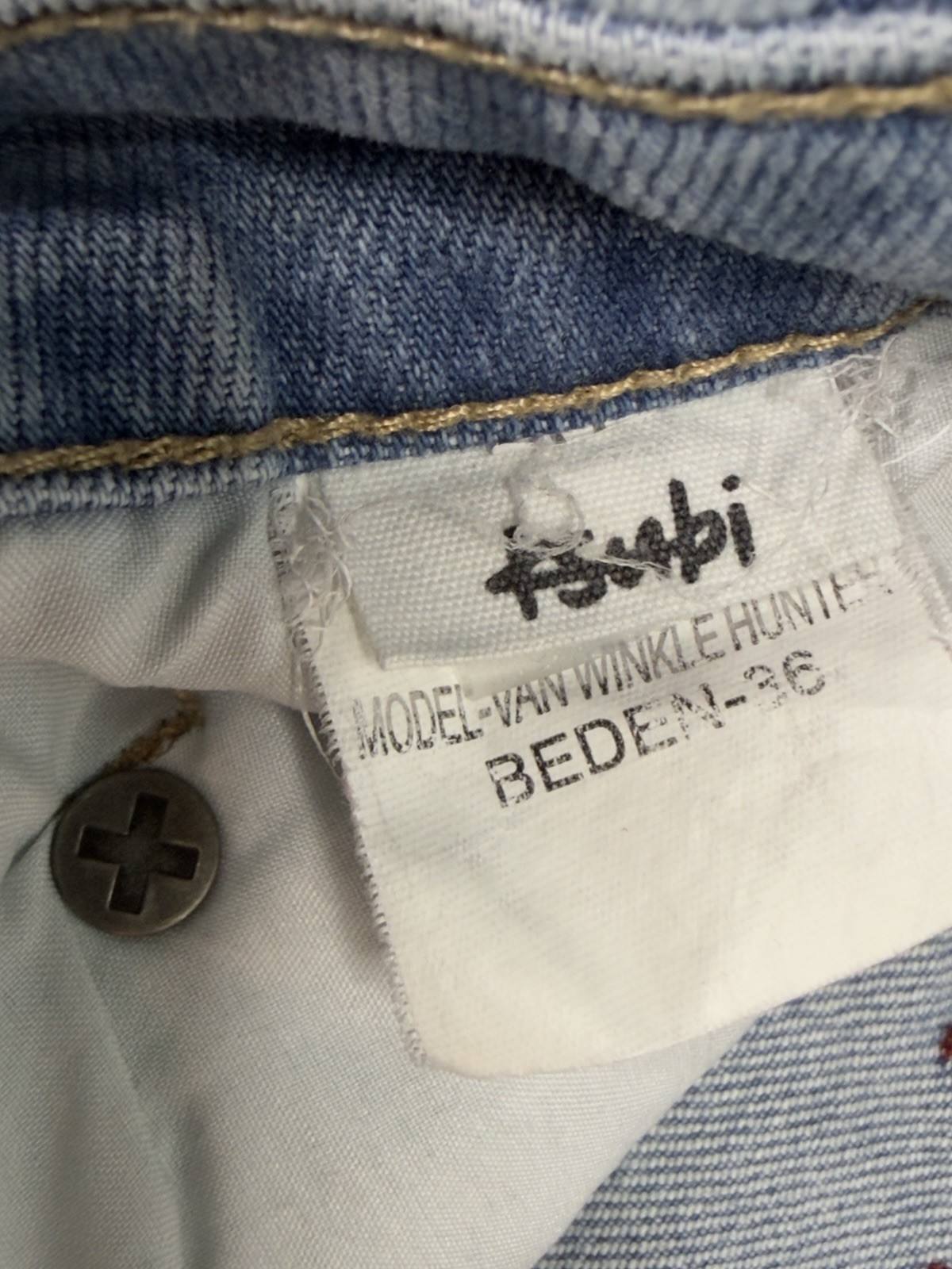 KSUBI Van Winkle Hunter Jeans Men’s 36 Measure 35×30 Red Lion Light Blue
