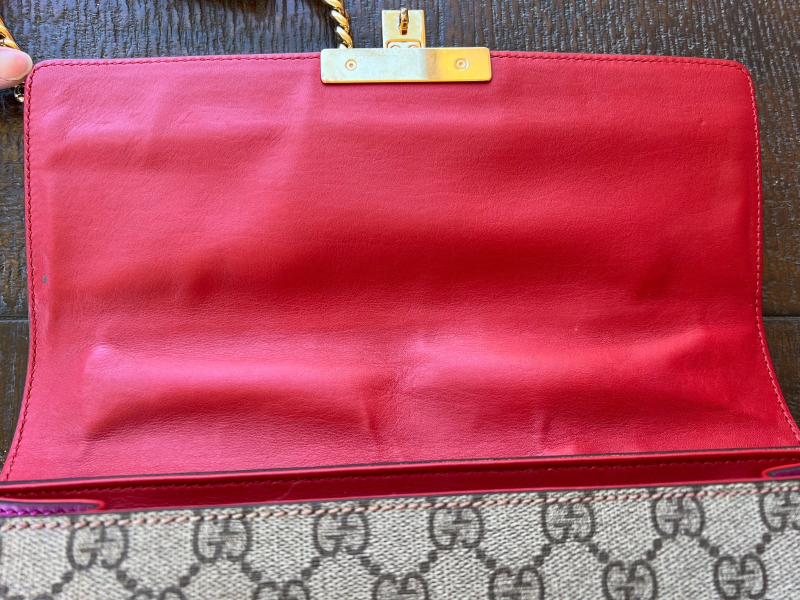 Authentic GUCCI GG Supreme Monogram Calfskin Medium Padlock Shoulder Bag