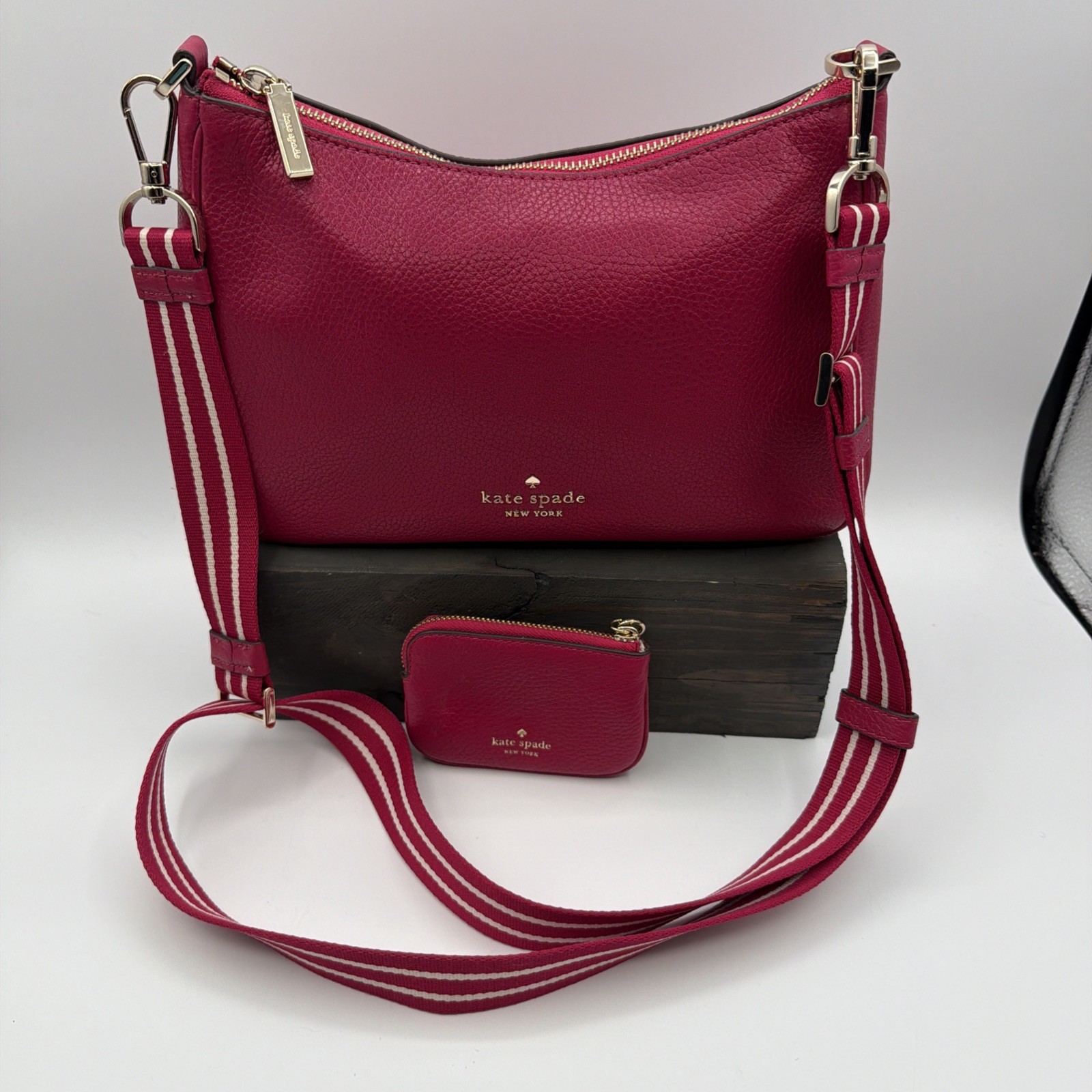 Kate Spade Rosie Shoulder Bag Purple Leather KF086 Dark Raspberry W/Coin Wallet