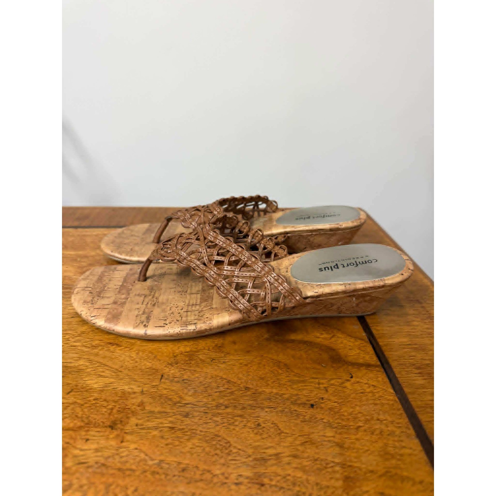 Comfort Plus by Predictions Brown Woven Cork Wedge Sandals Womens 9.5 152189