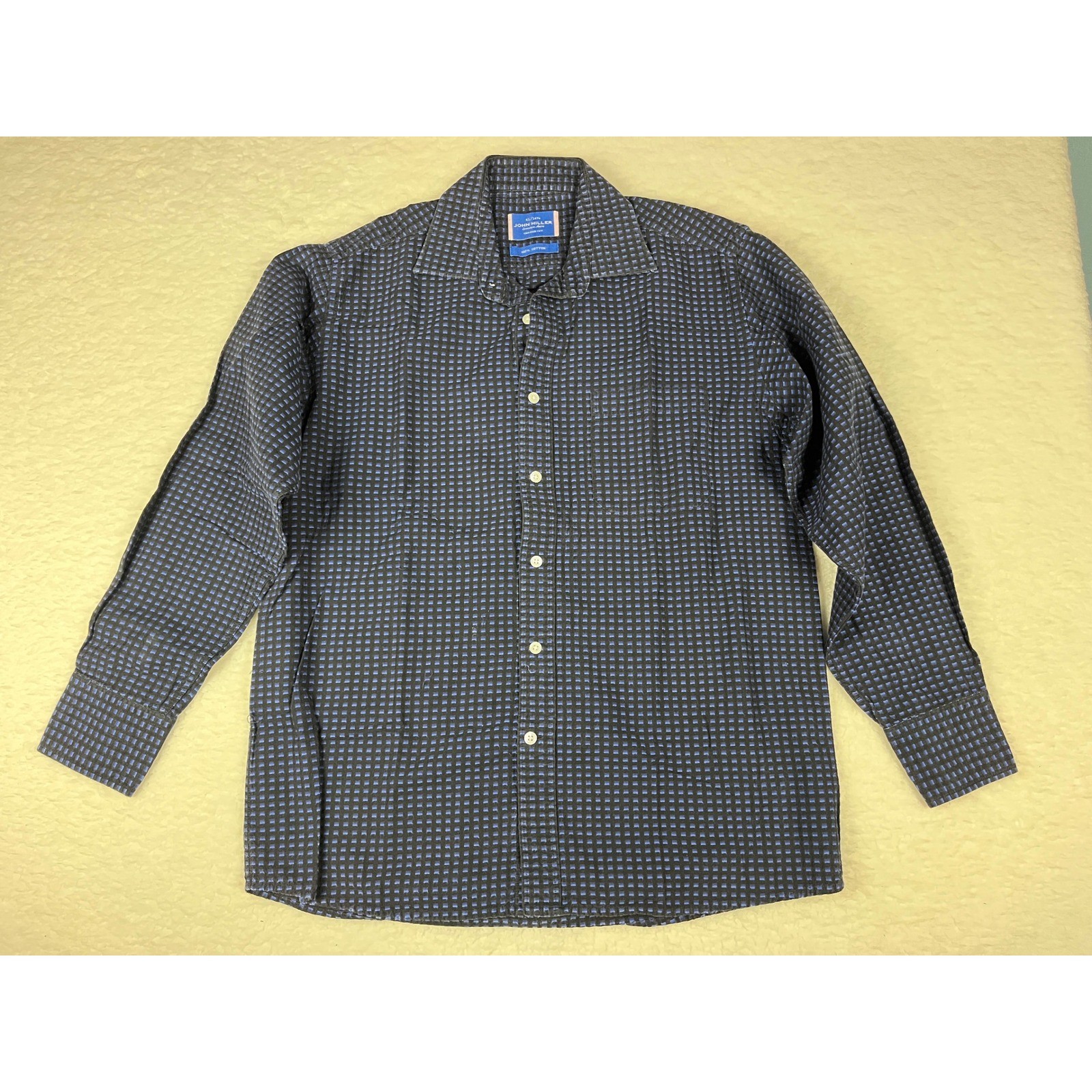 John Miller Mens Executive Active Tailored Cut Long Sleeve Blue Check 41 16 1/4