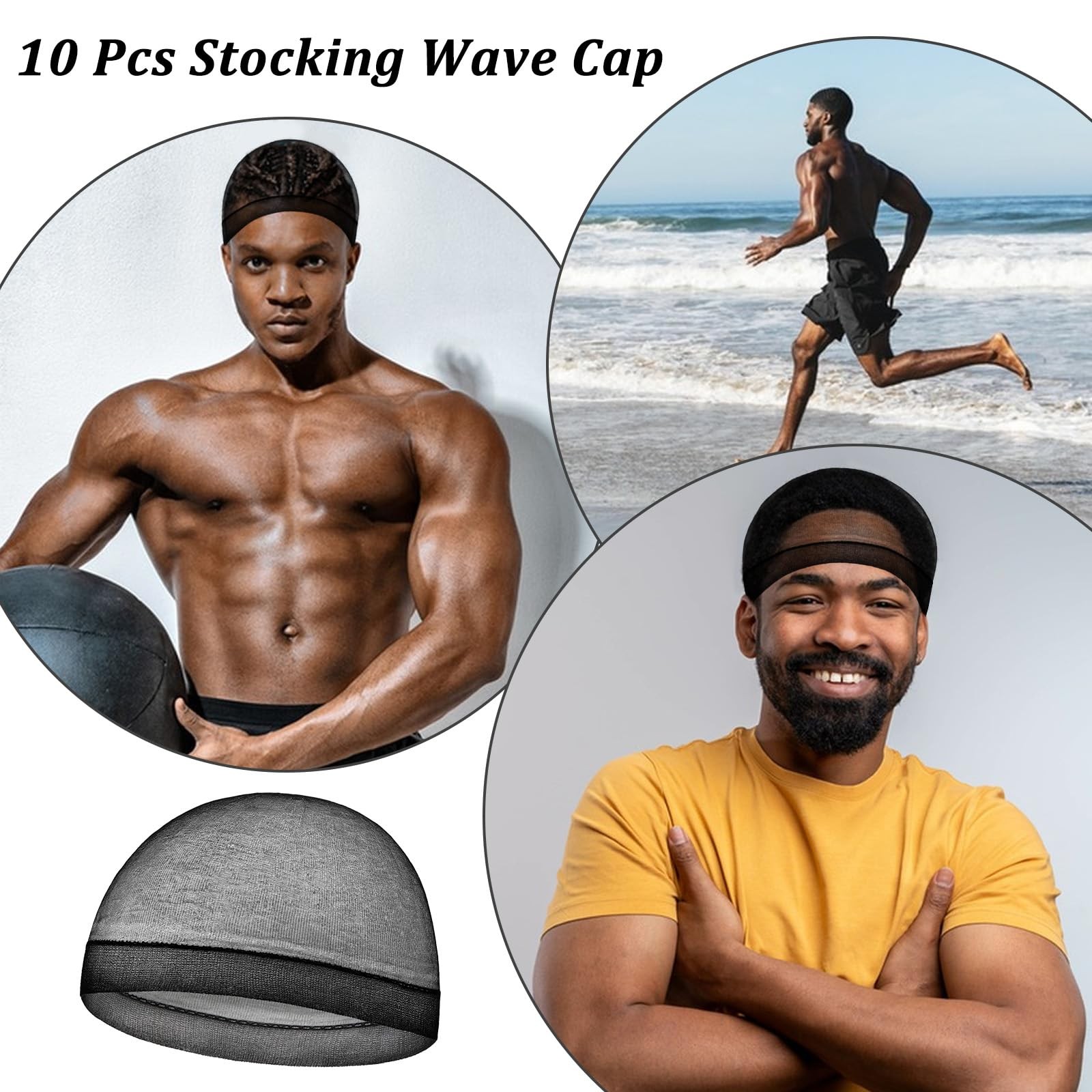10Pcs Silky Stocking Cap Breathable Wave Cap for Men Soft Sleeping Shower Cap…