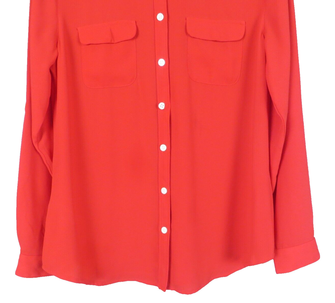 LOFT Women Slippery Comfy Polyester Blouse 2-Way Long Sleeve Pocket Deep Red SP