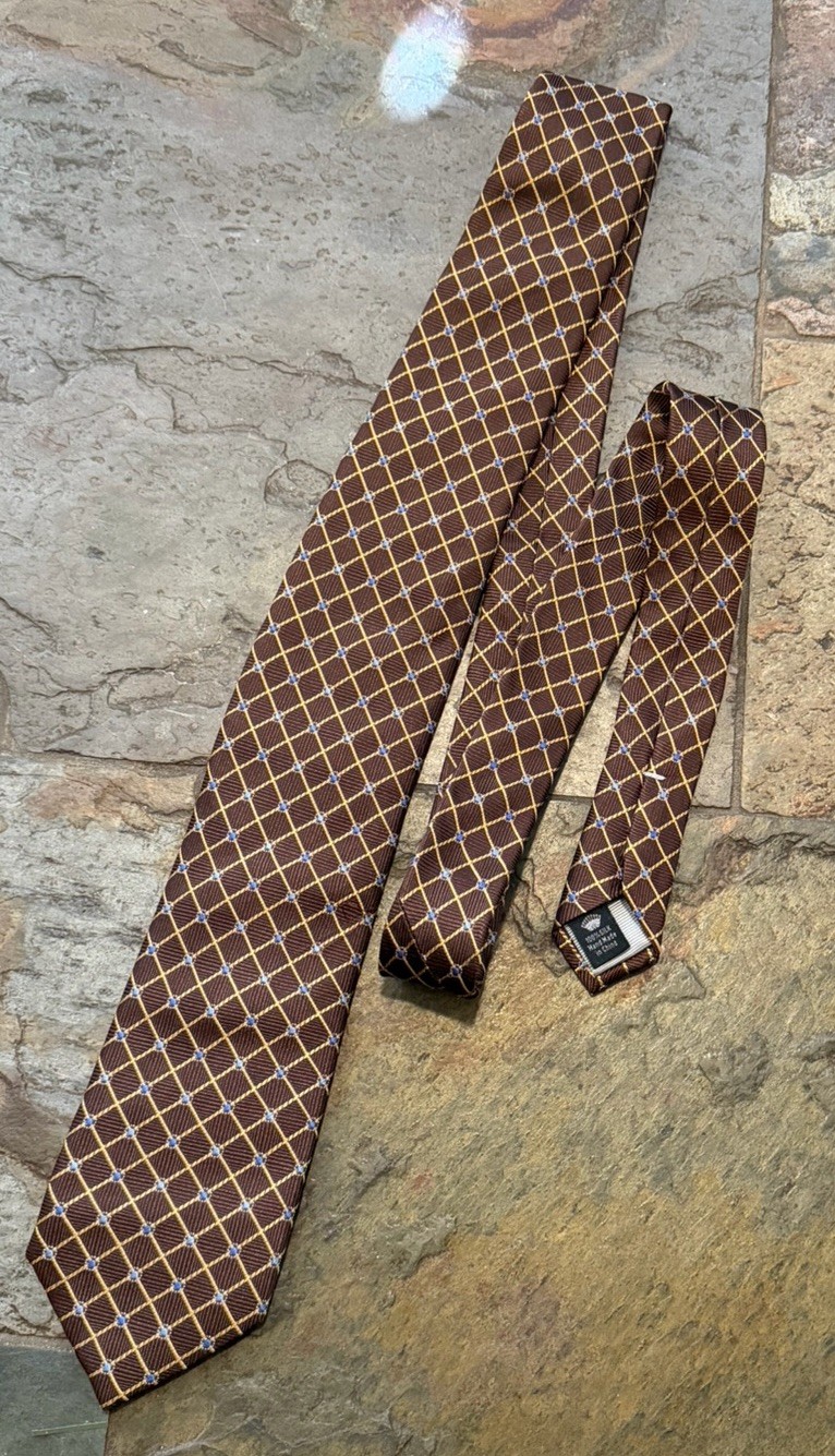 Vintage Countess Mara Brown & Blue & Tan Geometric NecktieTie