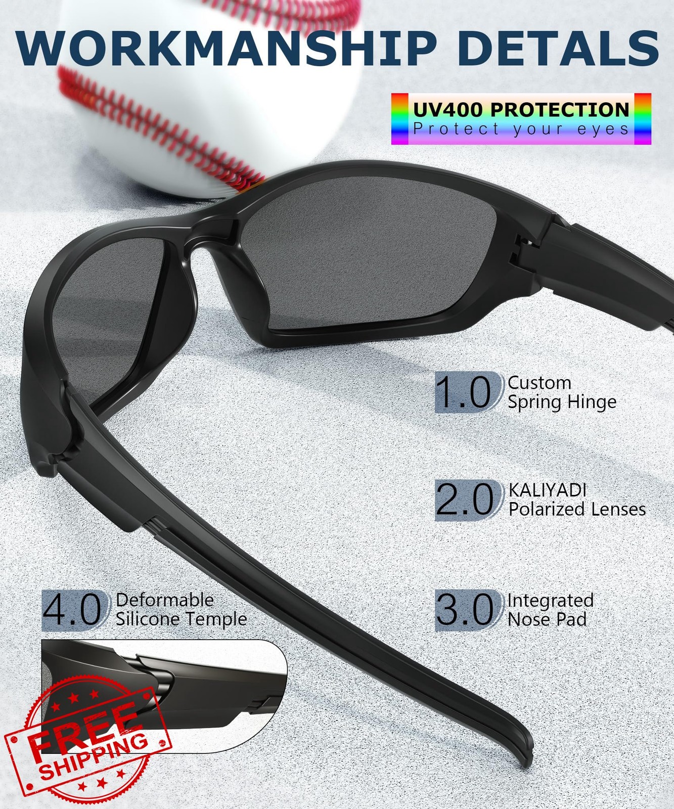 KALIYADI Polarized Sunglasses A02 Black/Ice Blue/Red Multicolor Lens