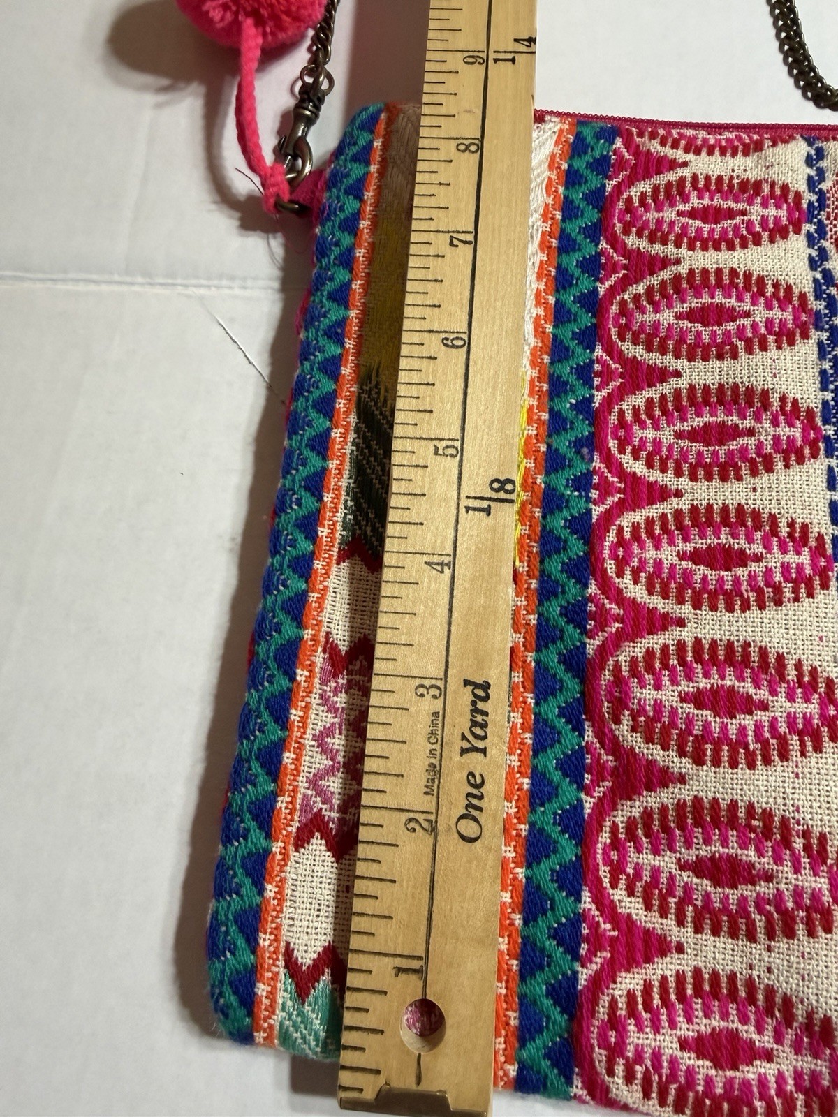 NWOT Handmade In India Embroidered Crossbody Bag W/20 “ Removable Chain Strap.