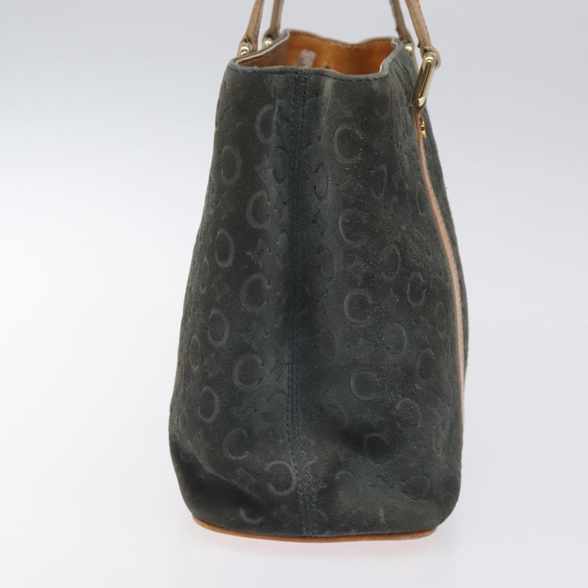 CELINE C Macadam Canvas Hand Bag Suede Gray Gold Auth mr1055