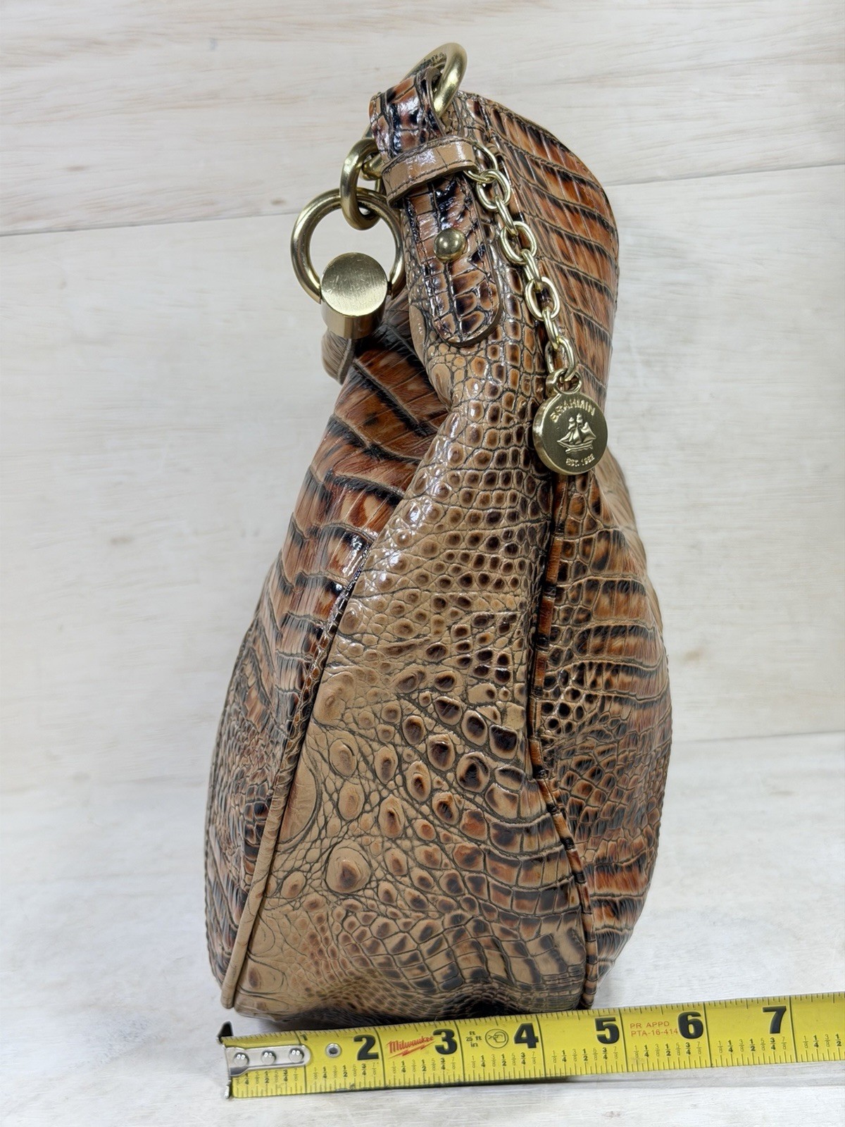 Brahmin Carmela Melbourne Tan Croc Embossed Hobo Shoulder Handbag Luxury