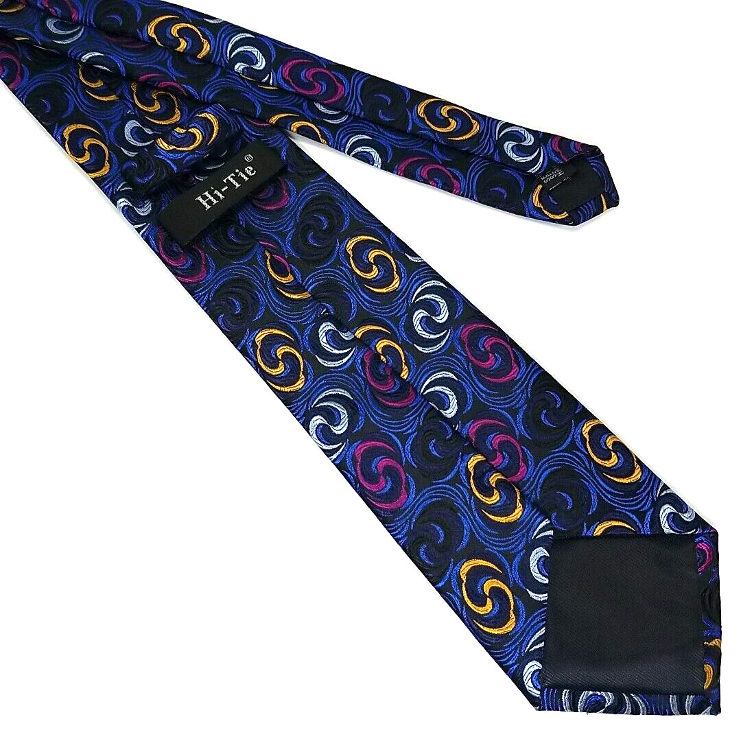 Hi-Tie Luxury Narrow Tie Blue Colorful Swirl Pattern Silk Necktie 58″ x 3.25″