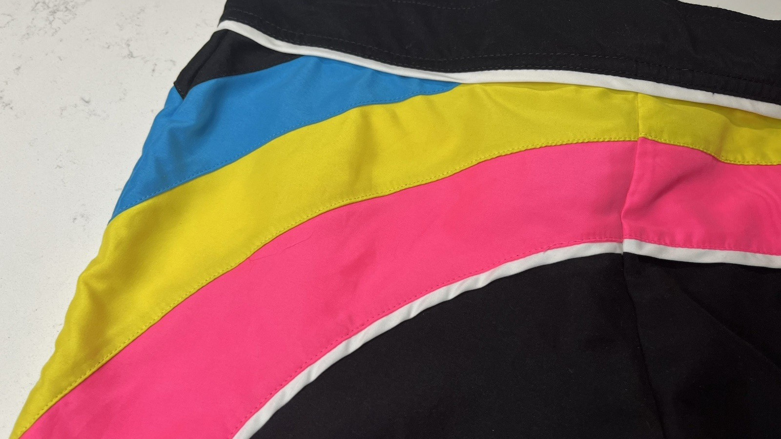 Vintage Ocean Pacific 90’s Board Shorts Black/Pink/Yellow/Blue -SIze S/Ch 3-5