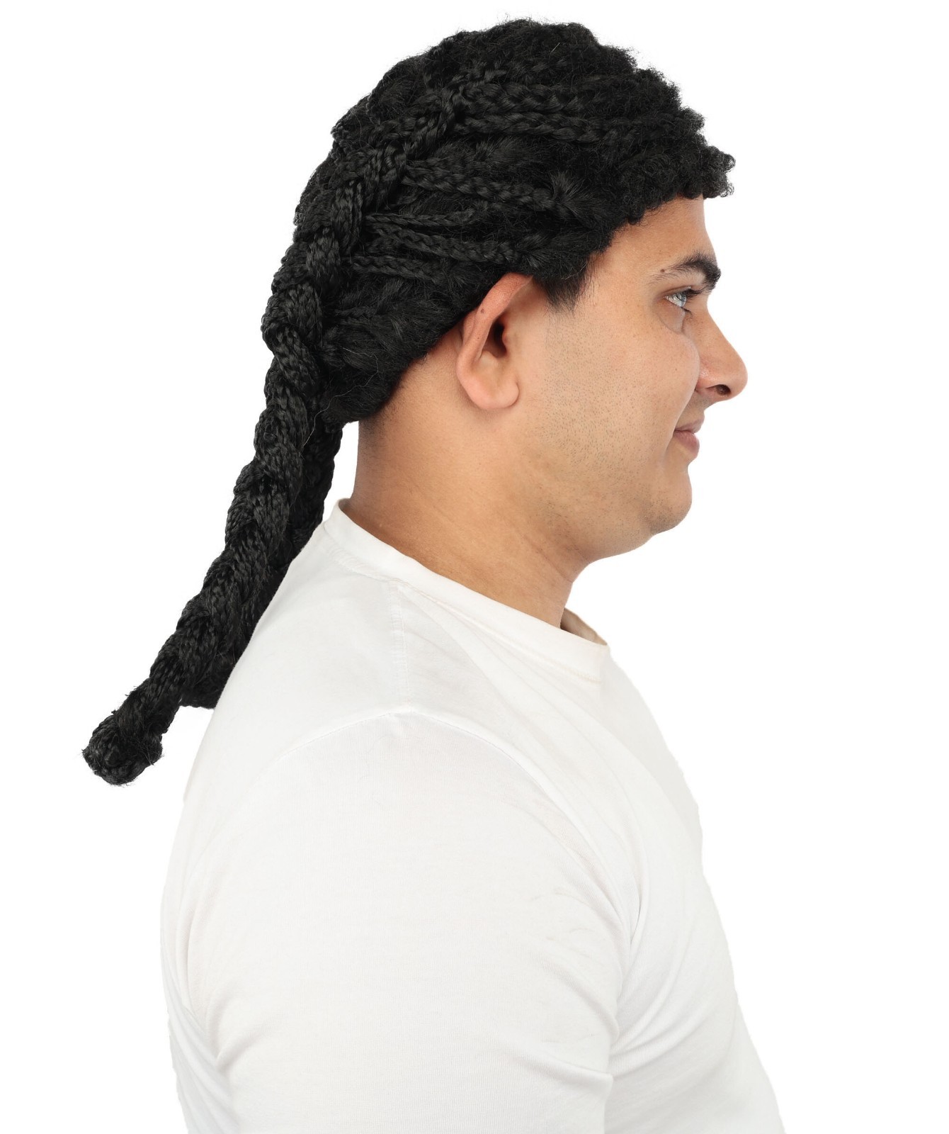 Men Cornrow Braided Dreadlock Wig, Deep obsidian tone, create of synthetic fiber
