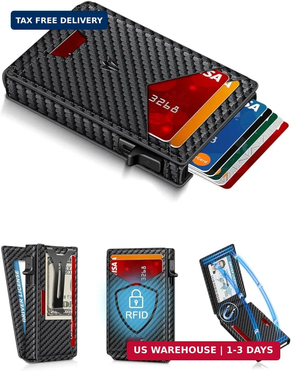 Wallet for Men, Slim Minimalist Wallet with Money Clip & ID Window, RFID Blockin