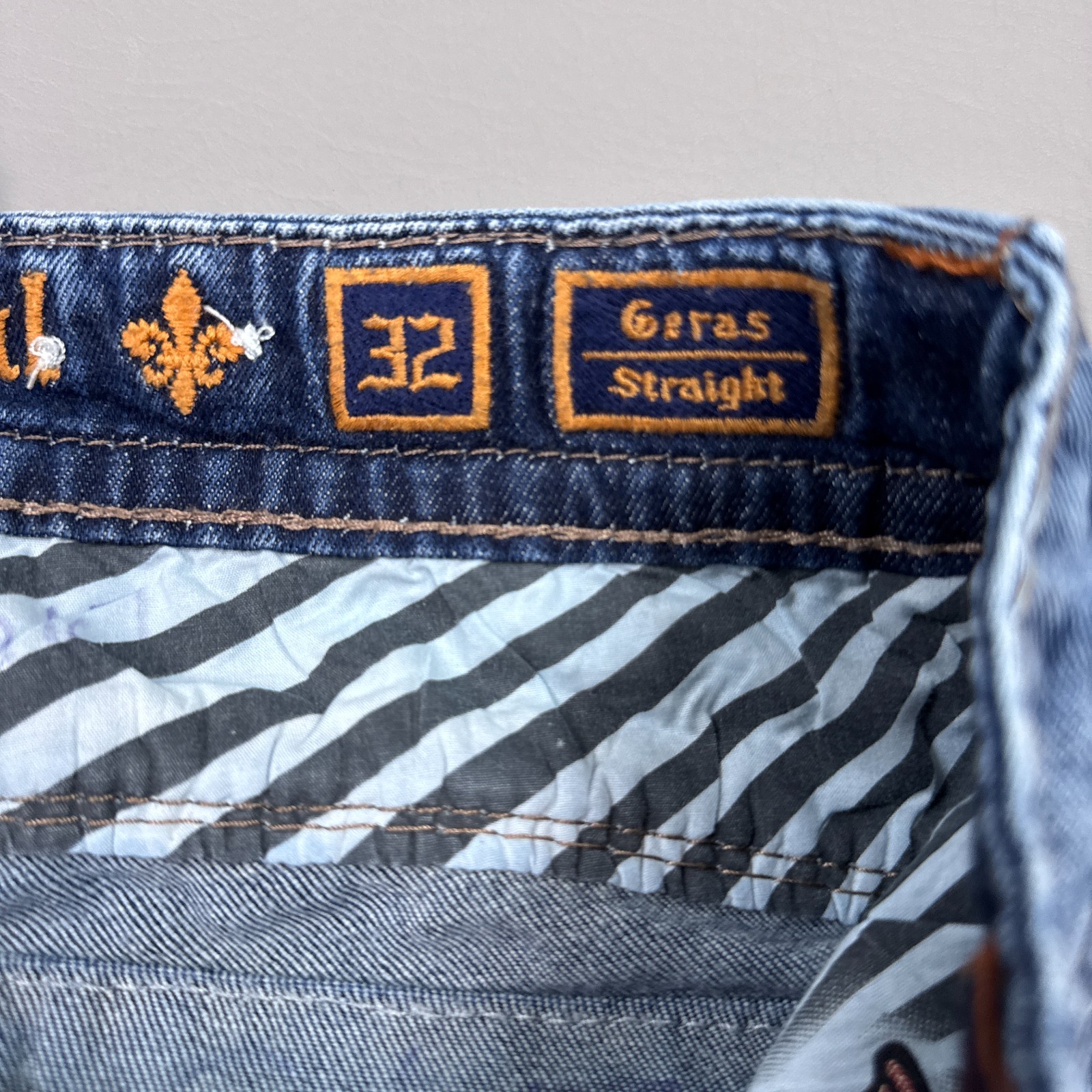 Rock Revival Jeans Mens 32×32 Blue Geras Denim Pants Embroidery Faded Stretch