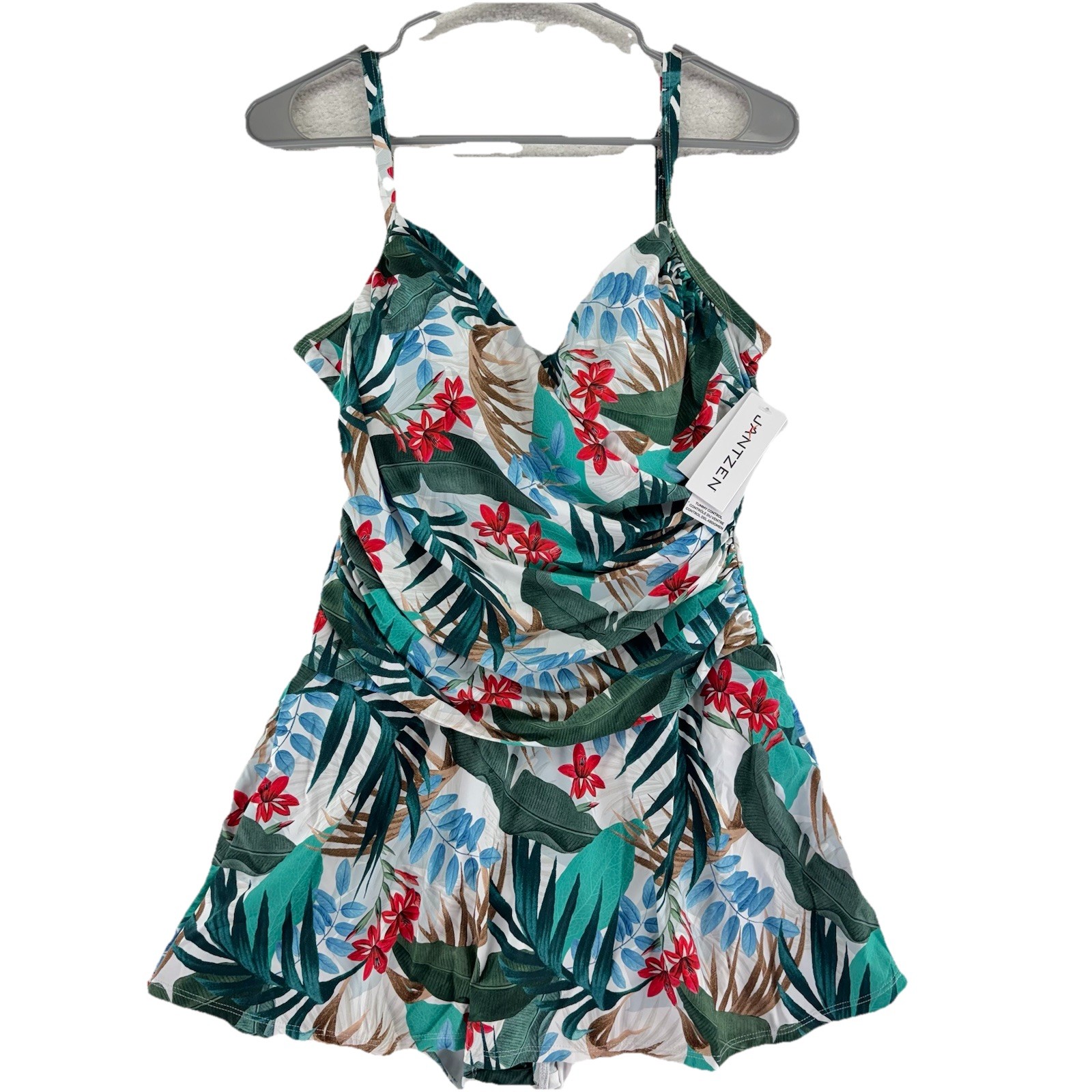 Jantzen Flirty Wrap Front Swim Dress Swimsuit Size 14 Regular Tropical Palm