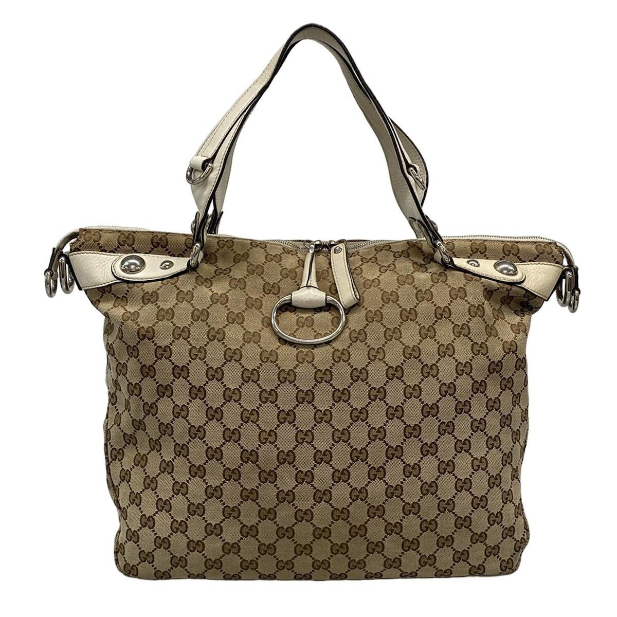 GUCCI GG Monogram Jacquard Leather Handbag Beige Ivory 232949 From Japan Auth