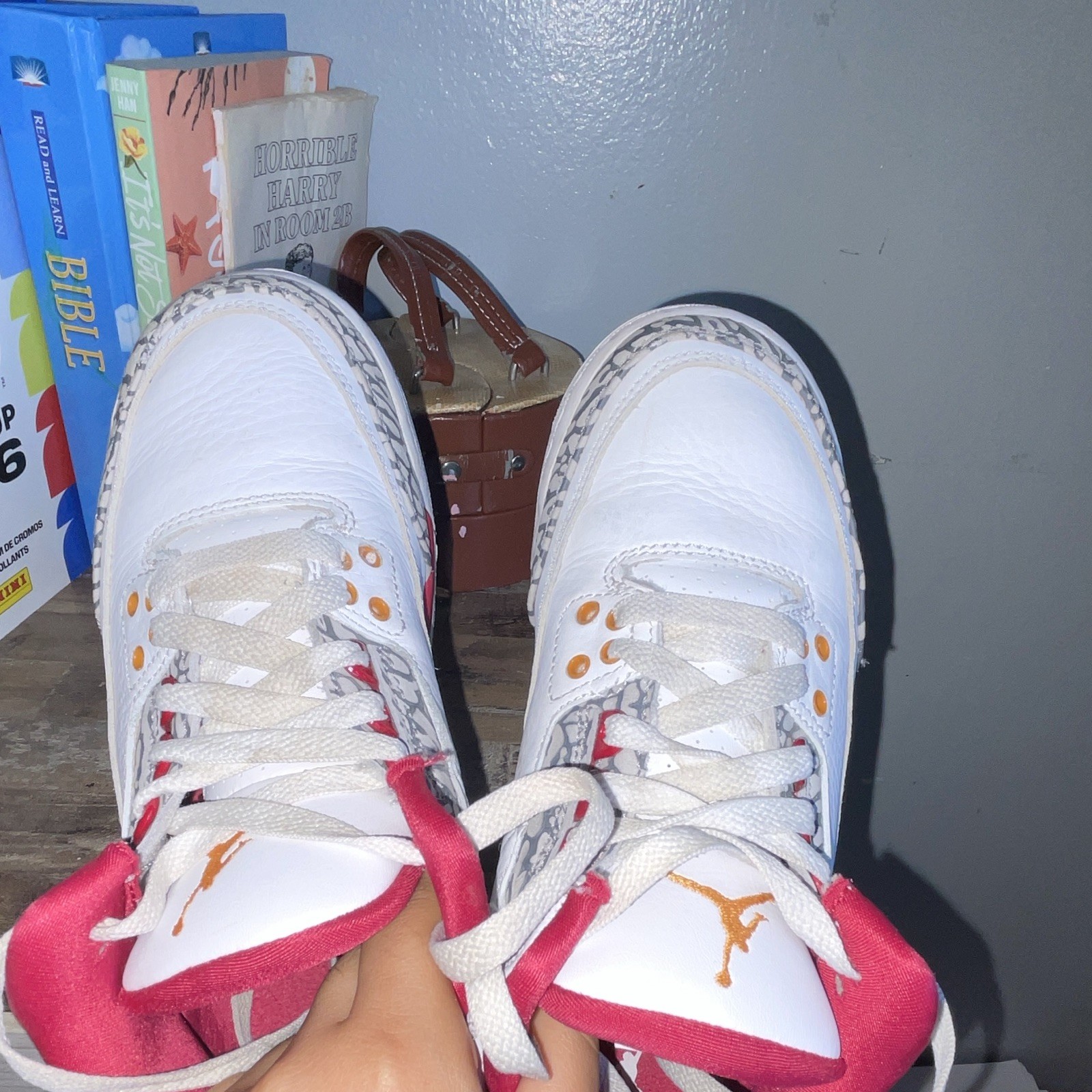 Jordan Air Jordan 3 Mid Top Sneakers 4.5Y White/Red/Gray Leather 398614-126
