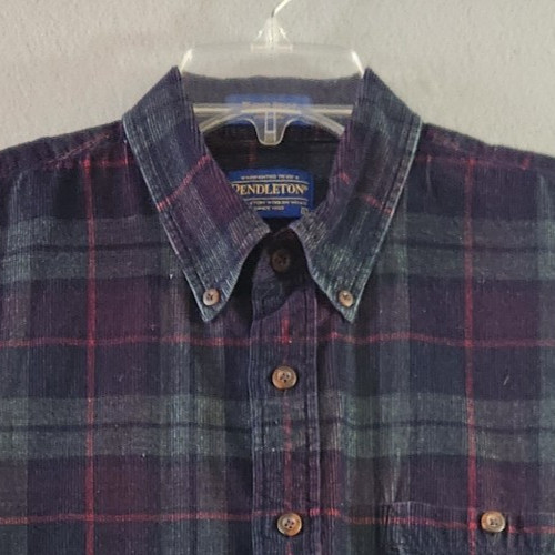 Pendelton Corduroy Shirt Mens L Green Plaid Wayne Shirt Cottage Outdoor Beach