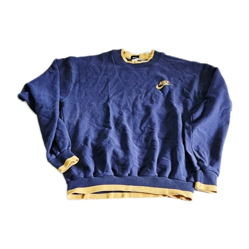 Vintage Nike Sweatshirt Crewneck Navy Blue Yellow Logo Pullover Size Medium .