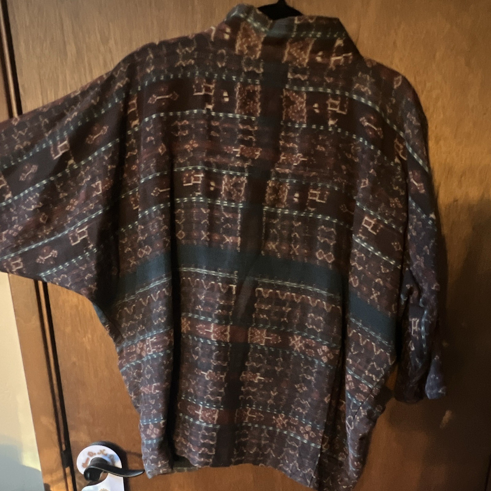 Handwoven , ikat jacket with vintage coin buttons. Natural dyes. 3/4 Sleeve