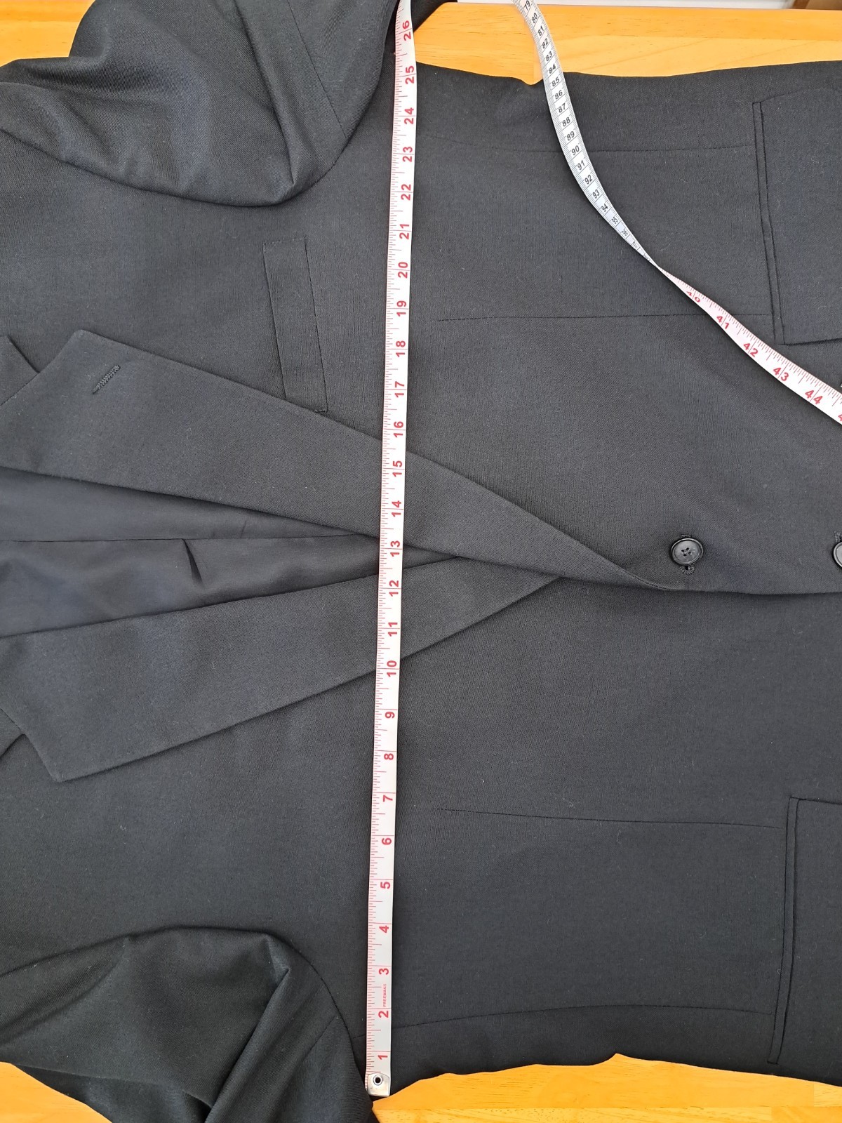 Stafford Tailored Fit Black Suit 50R Jacket 42×30 Pants Polyester & Worsted Wool