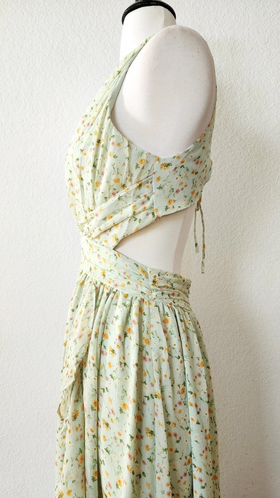 New Anthro Maxi Dress Size Small XS Floral Green Coquette Lace Up Prom Formal