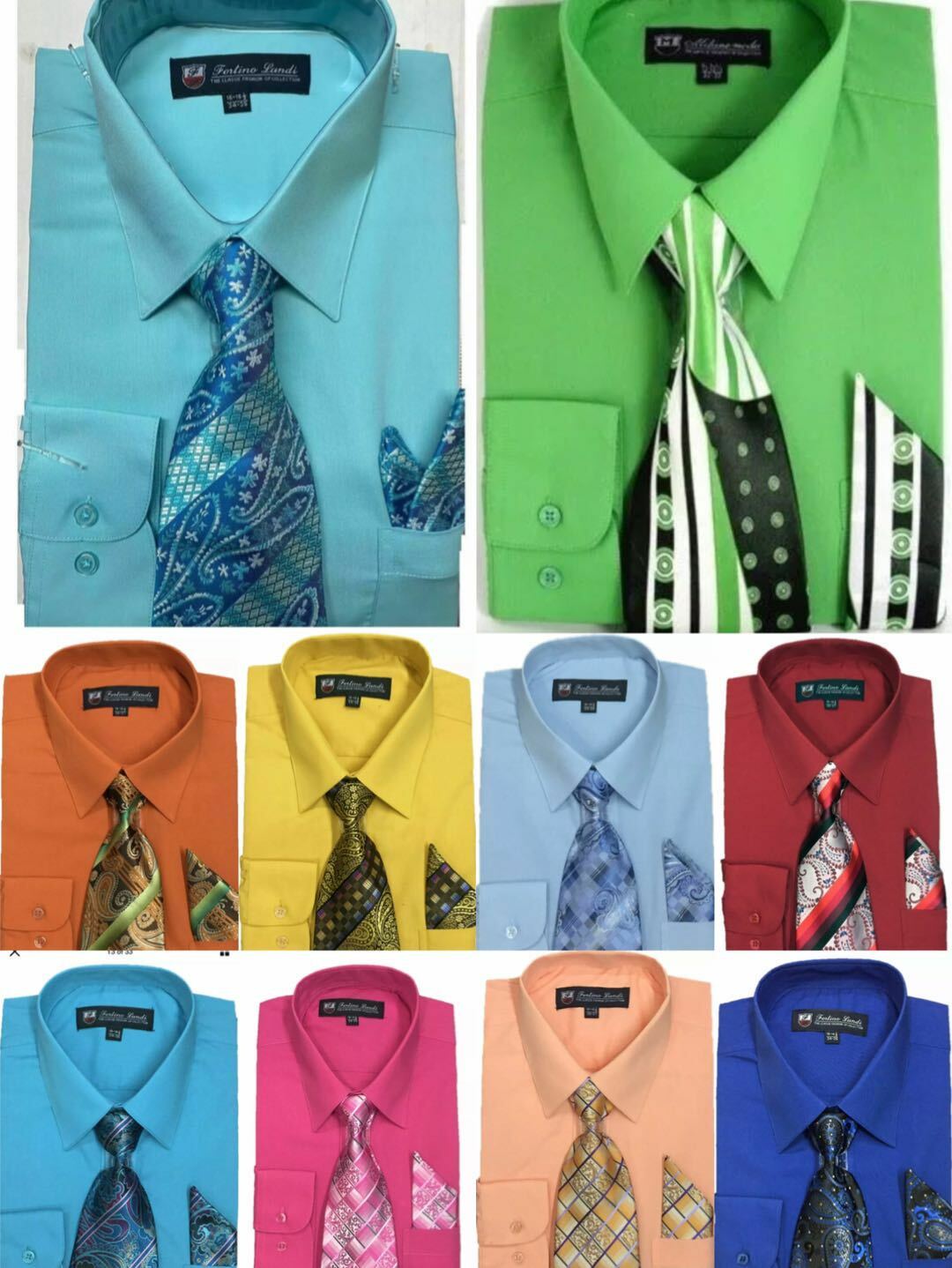 New Men’s Dress Shirt w/ Matching Tie and Handkerchief Set SG-21B