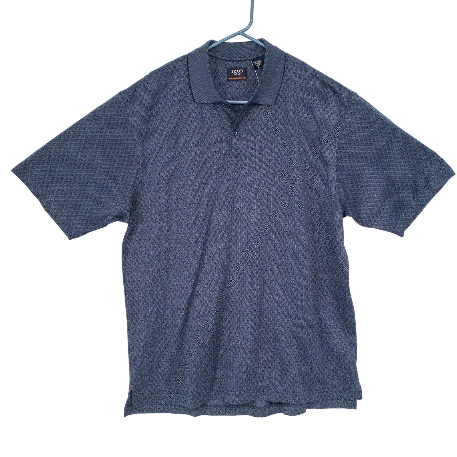 IZOD Golf Polo Shirt Mens Large Navy Blue Geometric Cool-FX 100% Cotton NWT