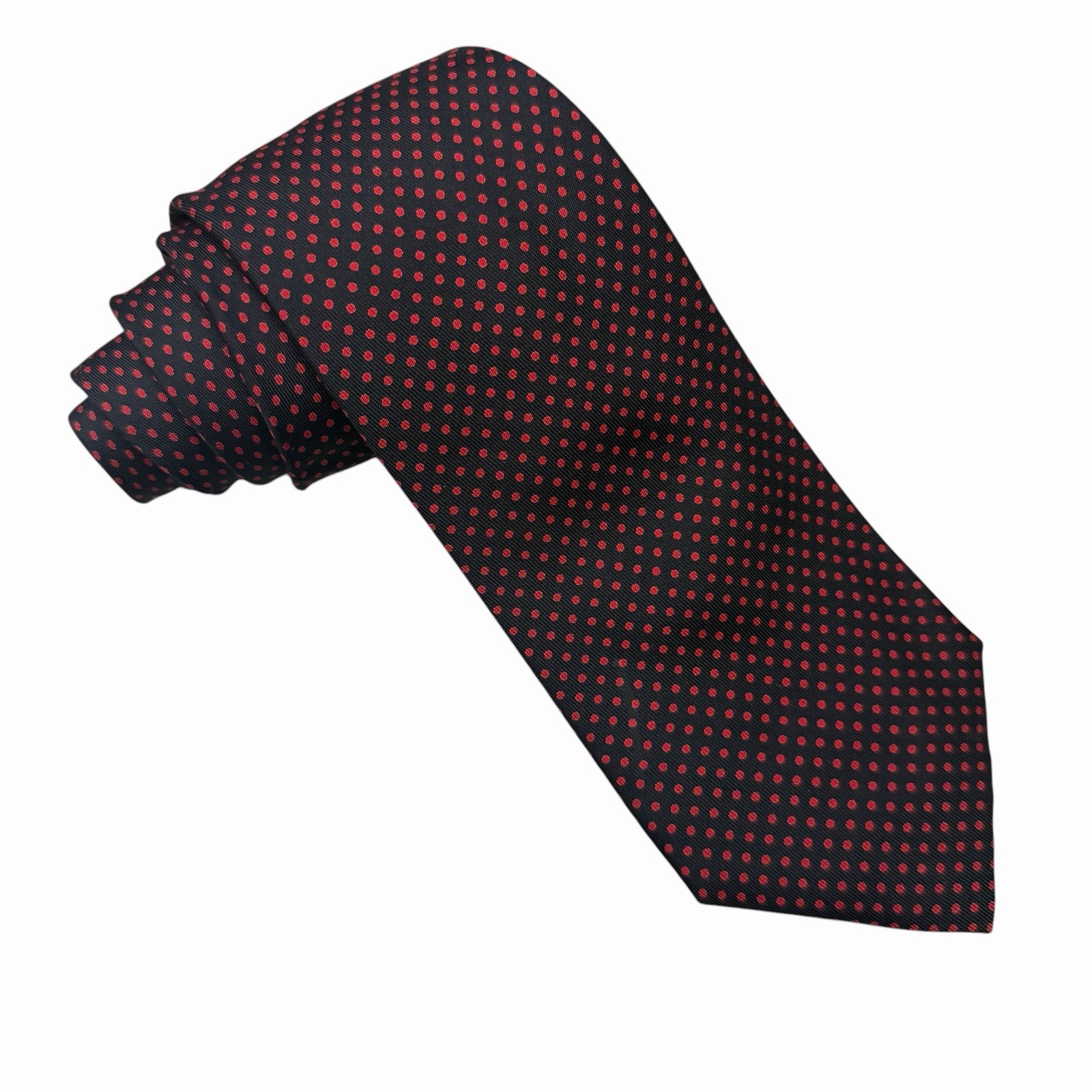 Hermes Men’s Tie Polka Dot Black/Red Satin Silk 7014 TA 3 1/8″ (W) x 56″ (L) euc