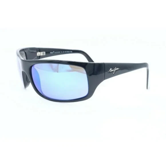 Maui Jim Peahi MJ 202-02 Square Black Sunglasses Blue Polarized (C)