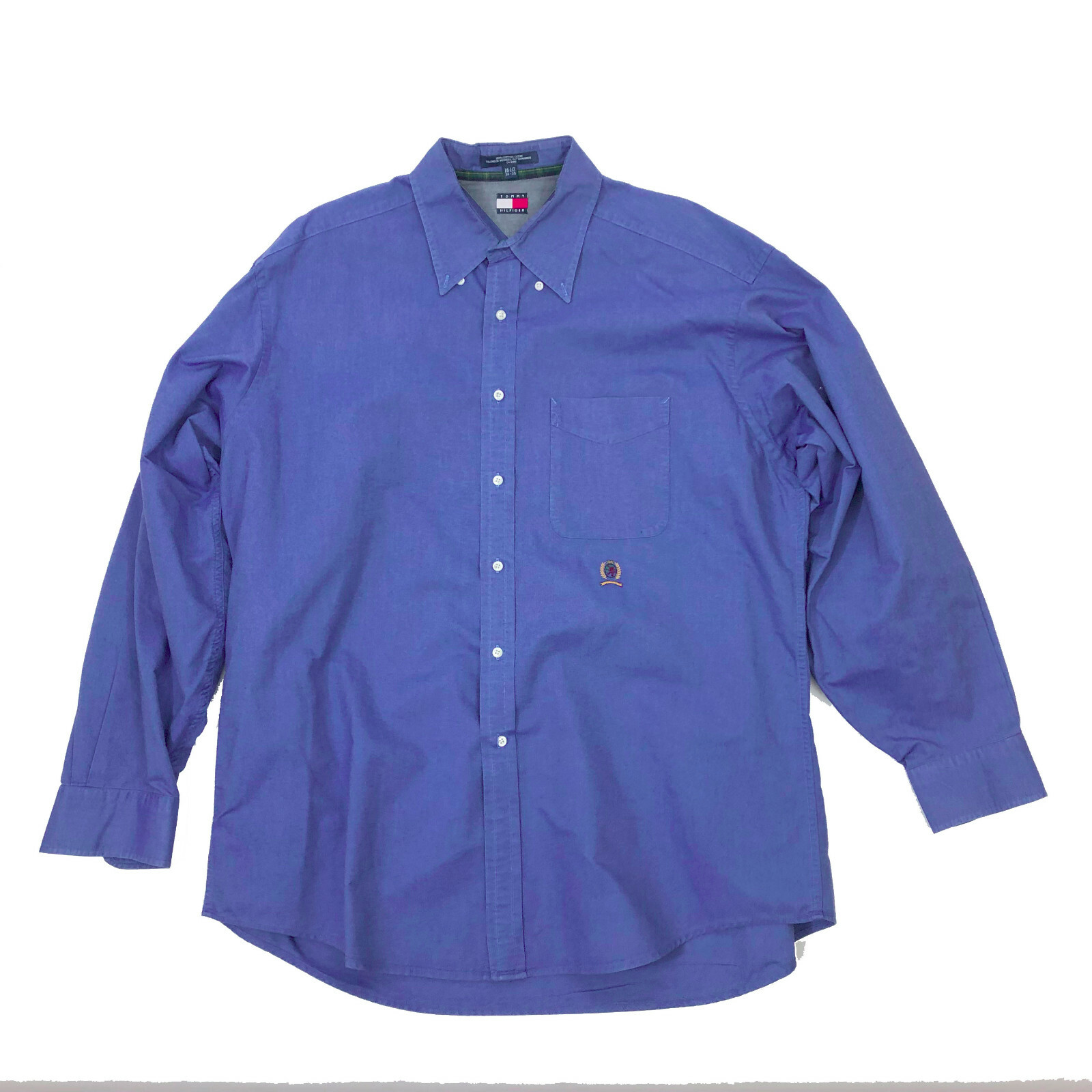 Mens Tommy Hilfiger Dress Shirt Button Collar Blue 16-1/2 34-35