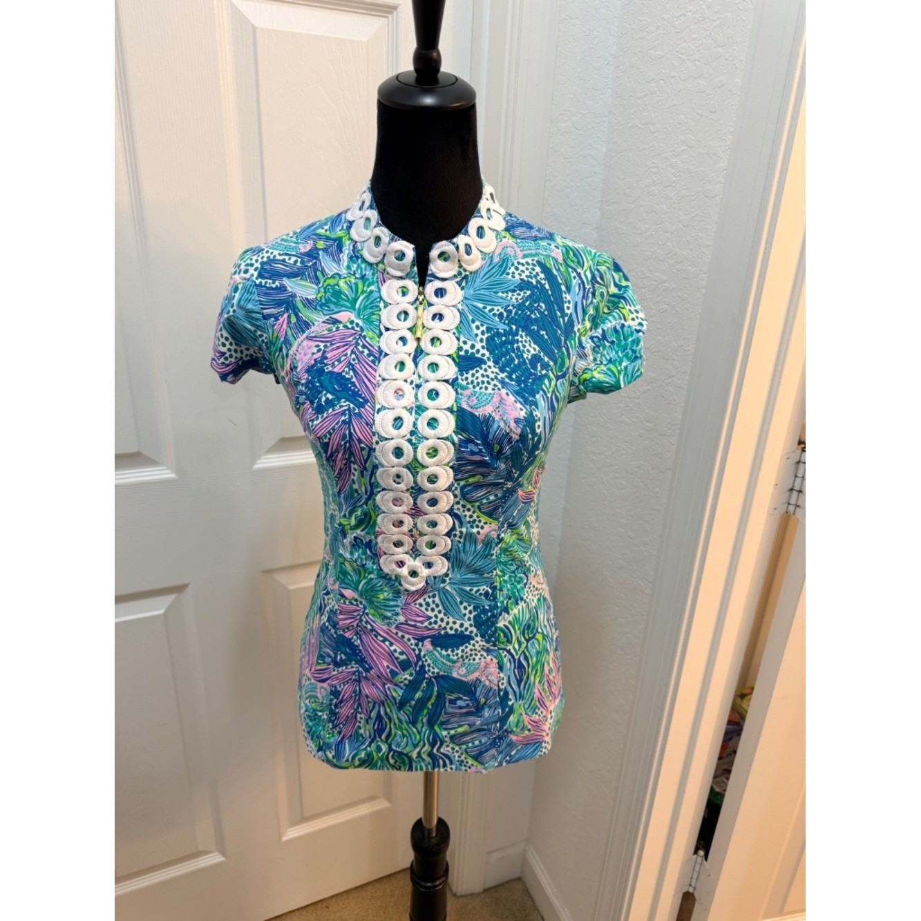 Lilly Pulitzer Size 00 Printed Tunic Top Zip Front & Back With Lining