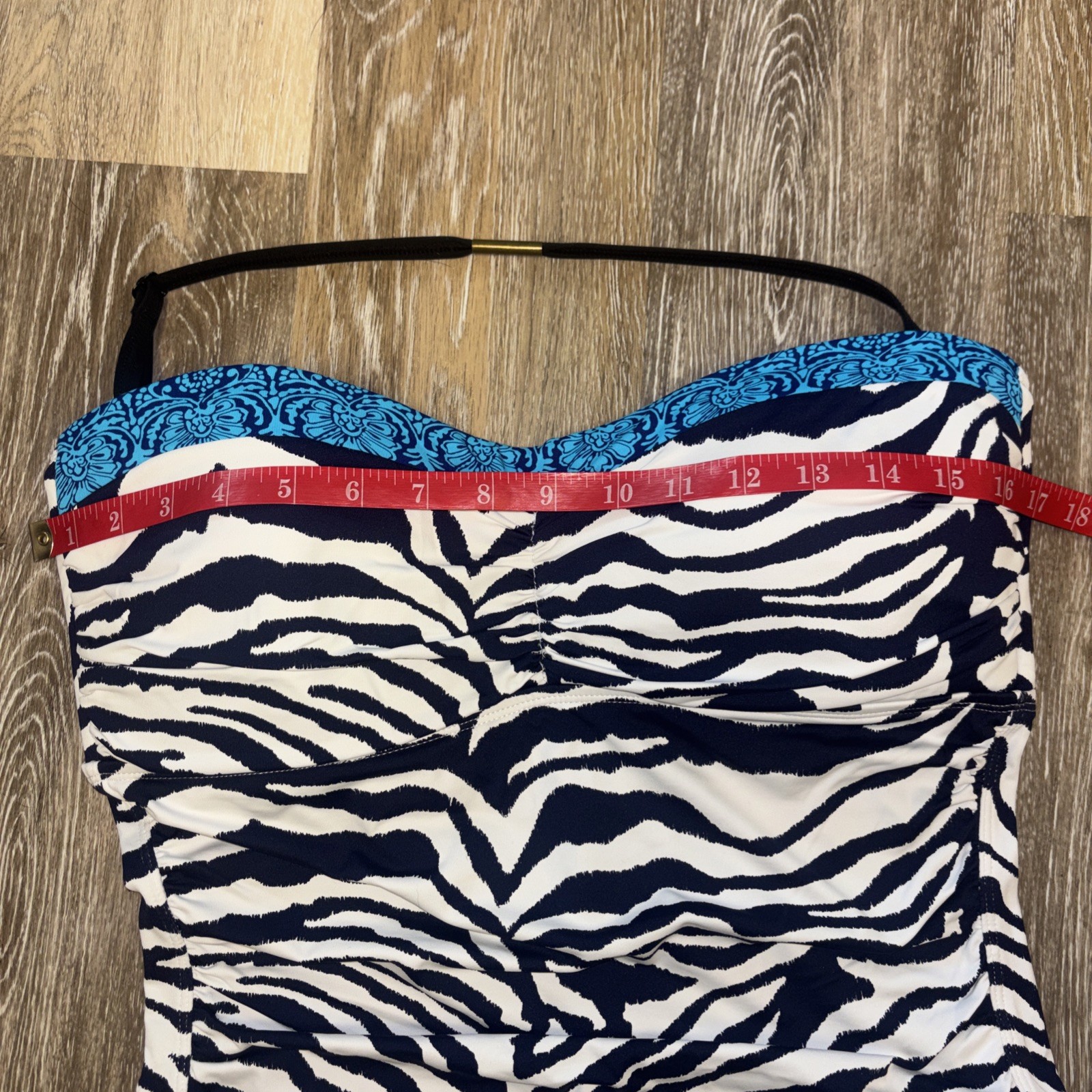 TOMMY BAHAMA ZEBRA BANDEAU STRAPLESS ONE PIECE SWIMSUIT WHITE SIZE 16 $147 Msrp