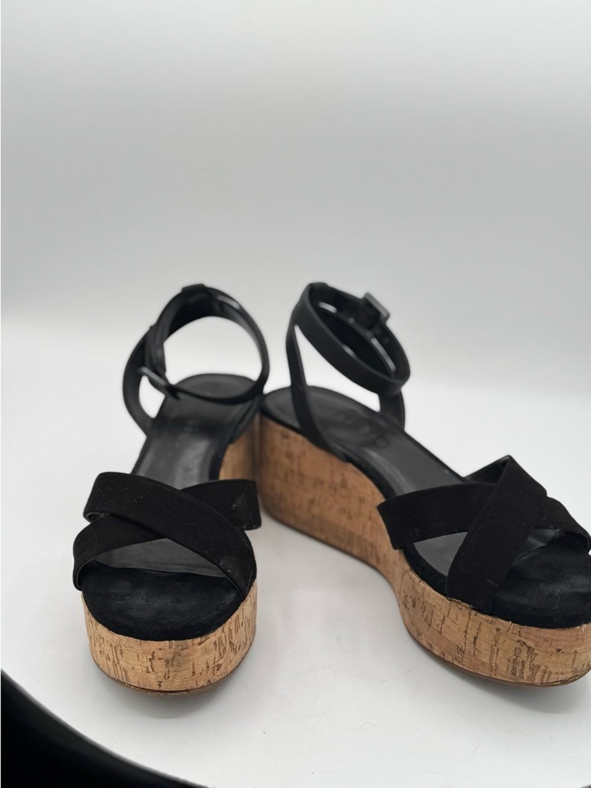 Gianni Bini Black Cork Platform Wedge Sandals