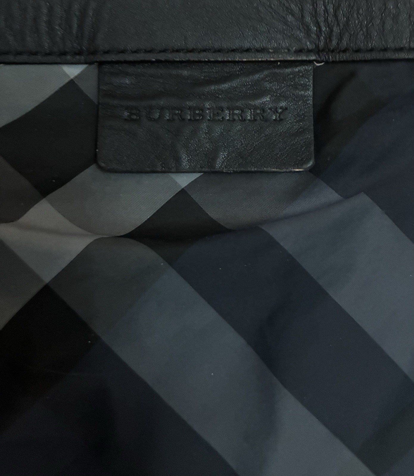 Burberry Navy Gray Plaid Tote Bag Leather Trim Zip Drawstring Detachable Strap