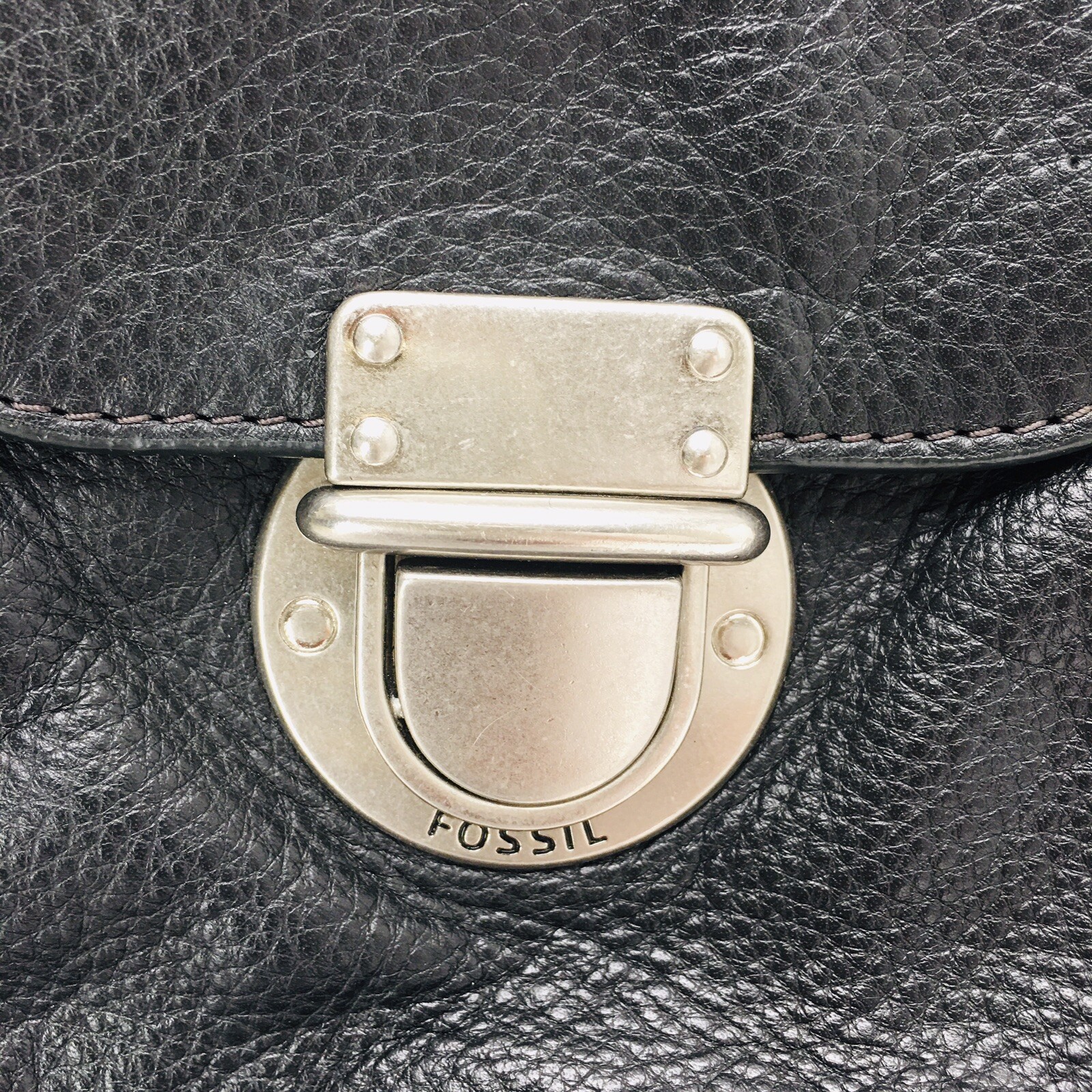 Fossil Shoulder Bag Purse Black Pebble Leather Push Lock Pockets Zip Key