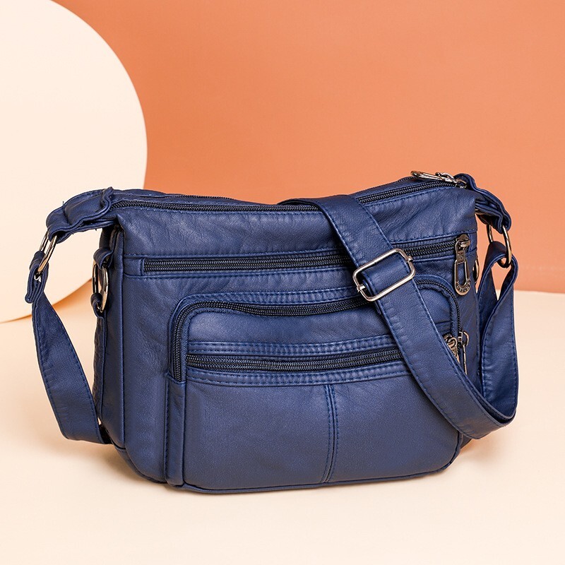 Women’s Leather Organizer Purse Shoulder Bag Multiple Pockets Cross Body Handbag