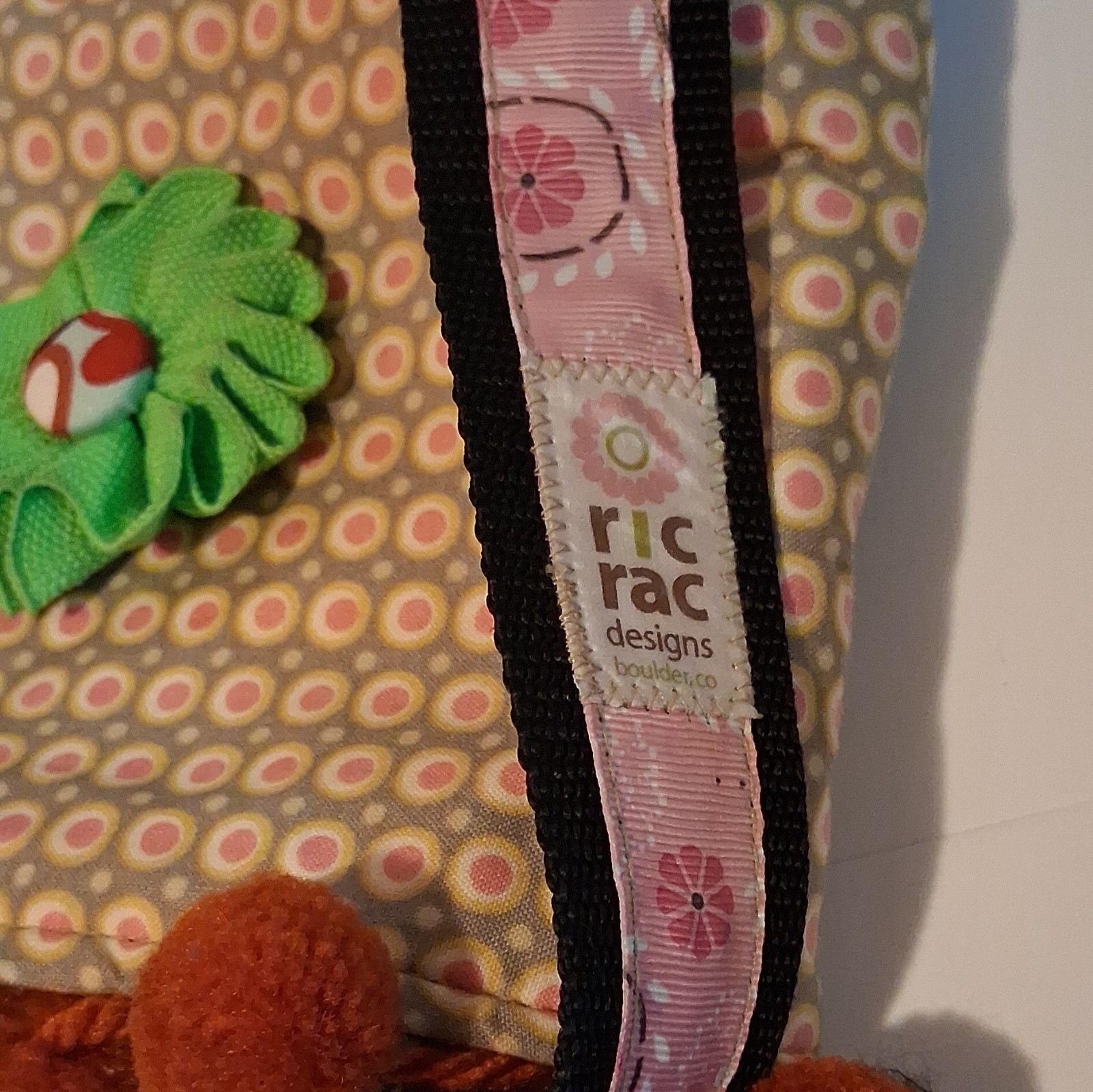 Unique Ric Rac Designs Multicolor Crossbody Bag, Pom Pom Accents, Magnetic Close