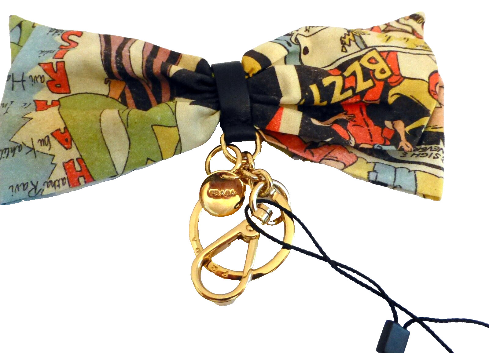 Prada Keyring Chain Purse Charm Popeline Comics Print Fabric Bow NWT