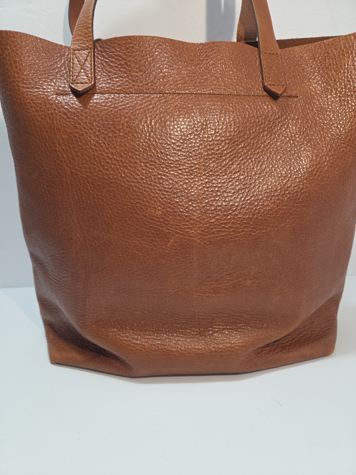Madewell Cognac Brown Pebbled Leather Tote Bag Double Handle Carryall