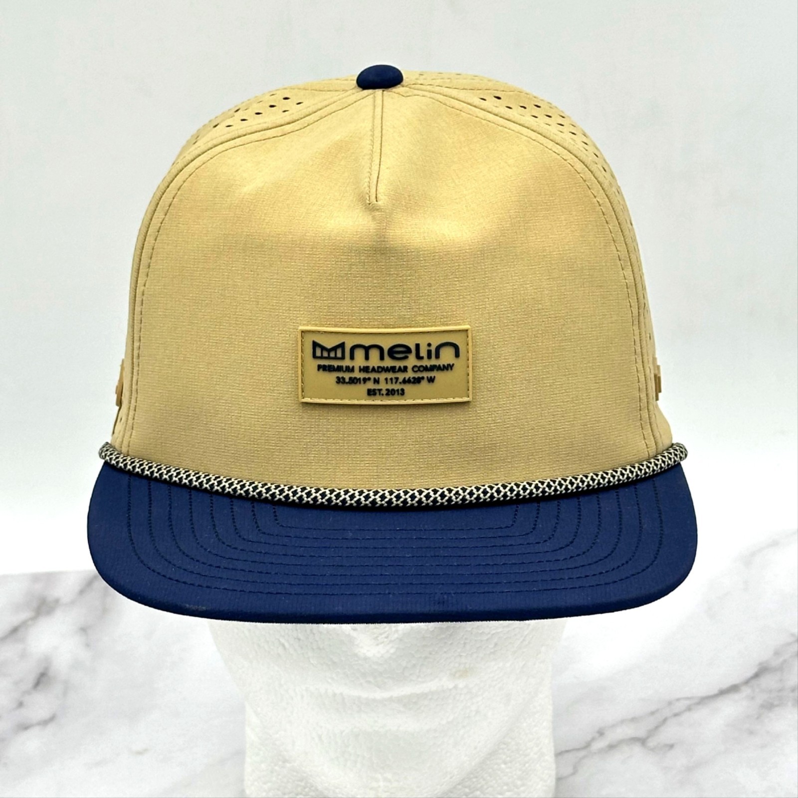 Melin Coronado Hydro Hat Cap Snap Back Beige Navy Rope Performance Mens One Size