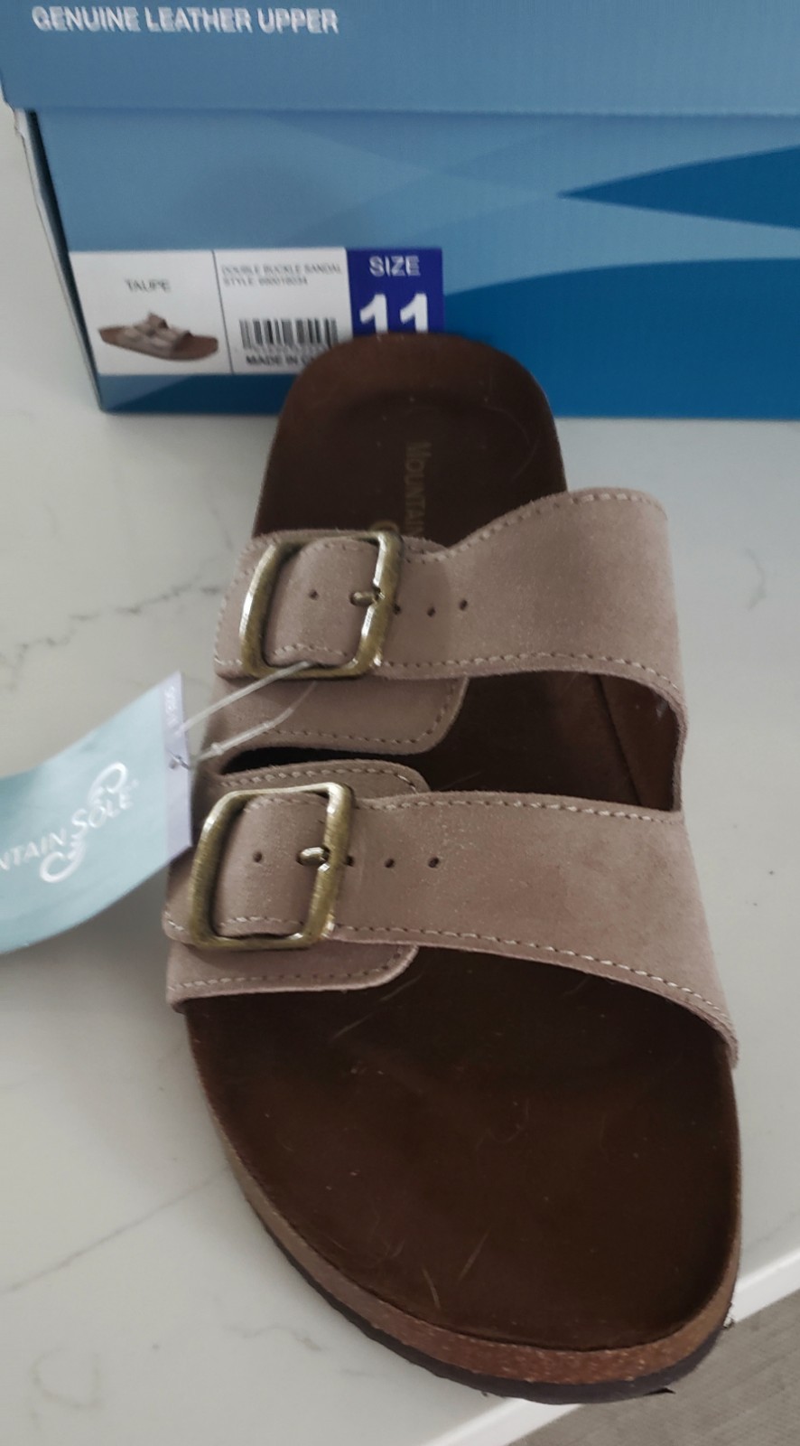 Mountain Sole Double Strap Taupe Leather Suede Sandals – Size 11 M-W