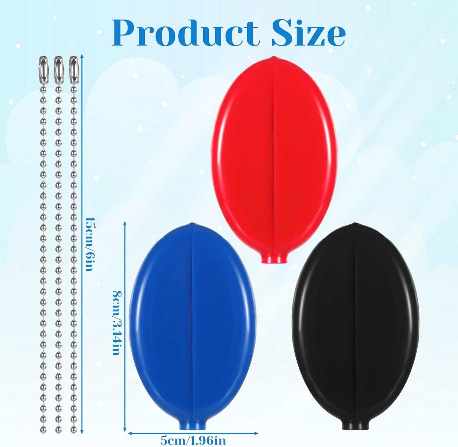 3 Pcs Rubber Squeeze Coin Purse with Chain Small Oval Change Pouch for Travel