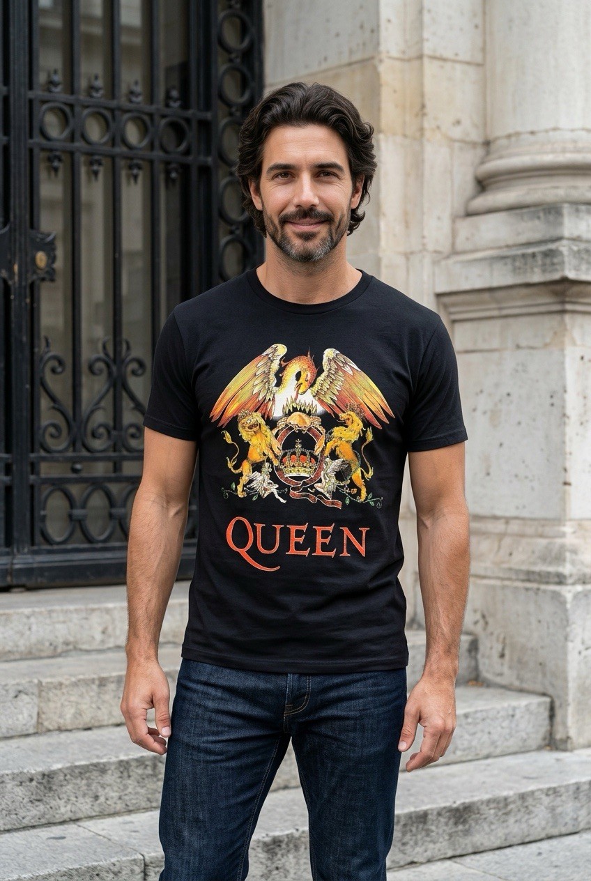 Queen Shirt Men’s Official Merch Classic Crest Logo Black Graphic Size XLarge