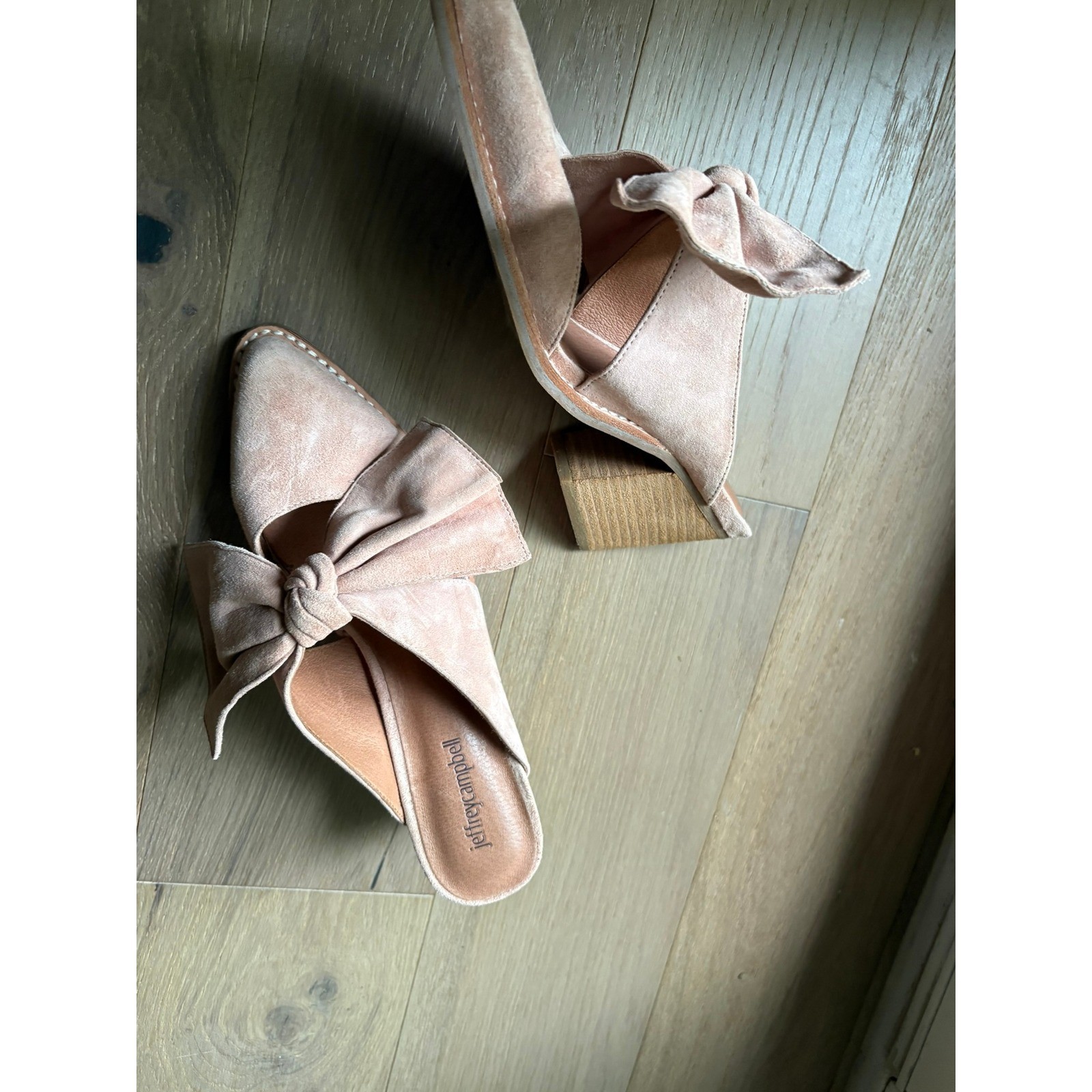 Jeffrey Campbell Oversized Bow Preppy Pink Suede Mules with Pointed Toe Size 8