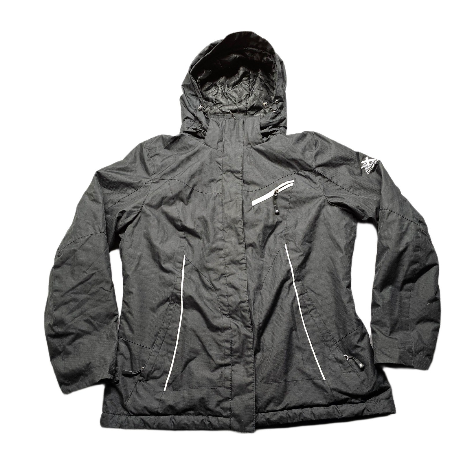 ZeroXposur Windbreaker Jacket Womens Large Gray Quilted Lined Hooded Full Zip
