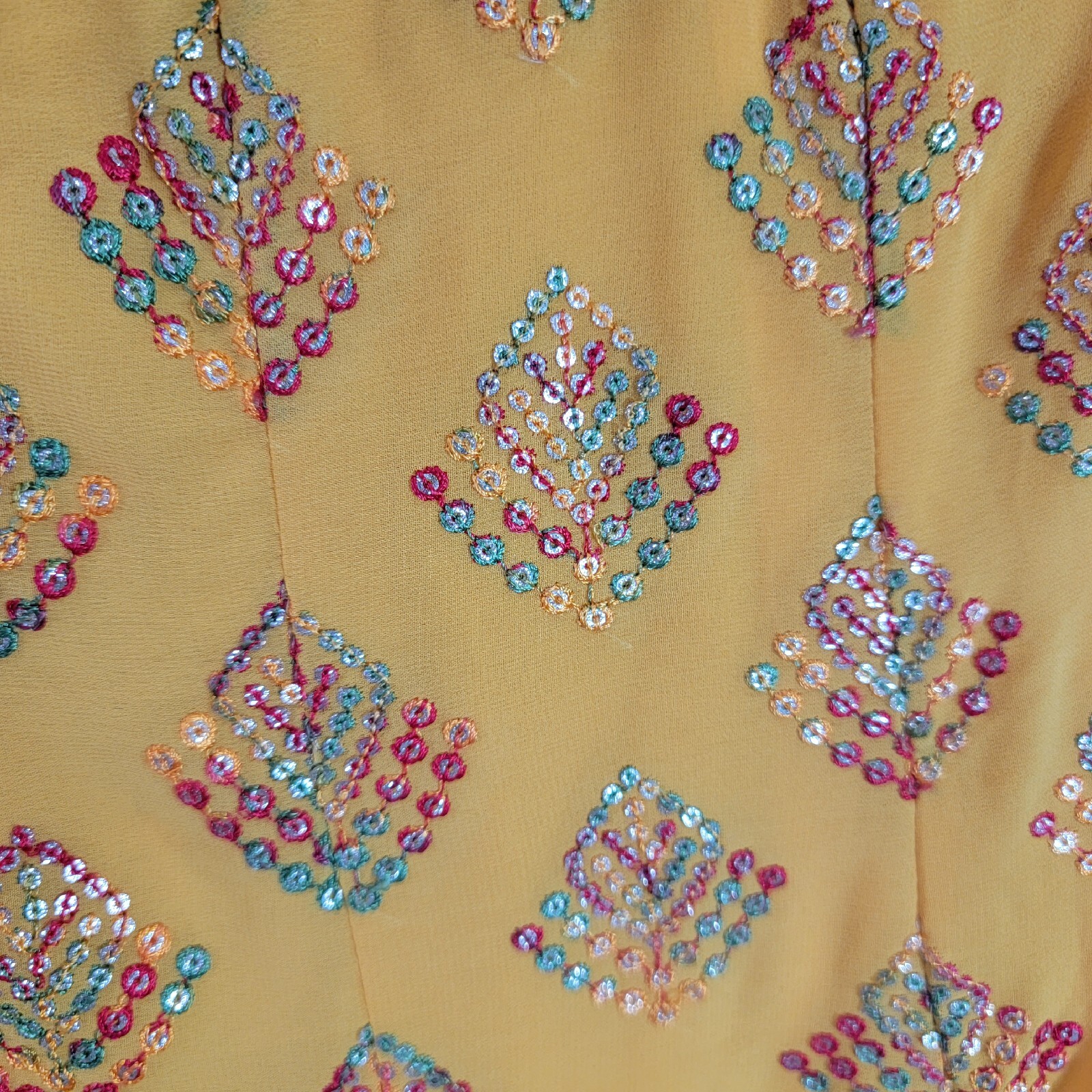 Custom Made Wide Leg Pants Yellow Sequin Middle Eastern Indian Embroidered Sz 10
