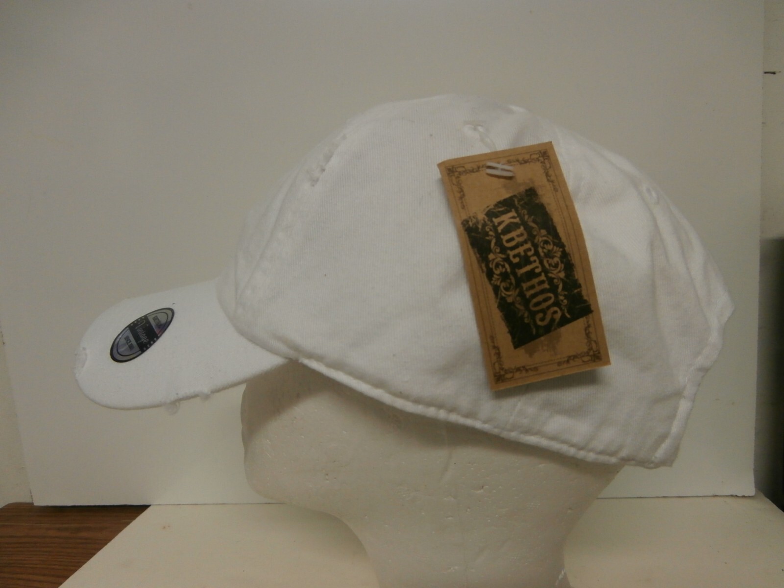 New Kbethos Vintage Style All White Distressed Hat Adjustable Blank Plain