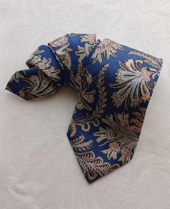 Yves Gerard for Herren Globus 100% Silk Tie Blue Paisley Floral Italy Vintage