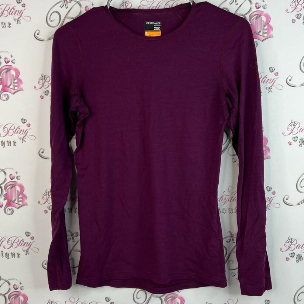 Icebreaker merino shirt top luxe embroidered logo Purple Long Sleeve Top