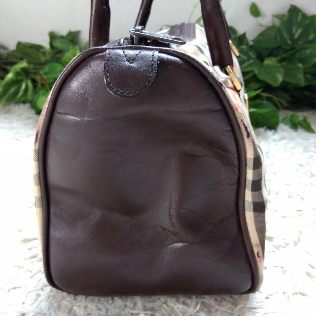 Burberry Mini Barrel Bag Nova Check Leather Beige Brown 11.4×7.9×6.3in Used
